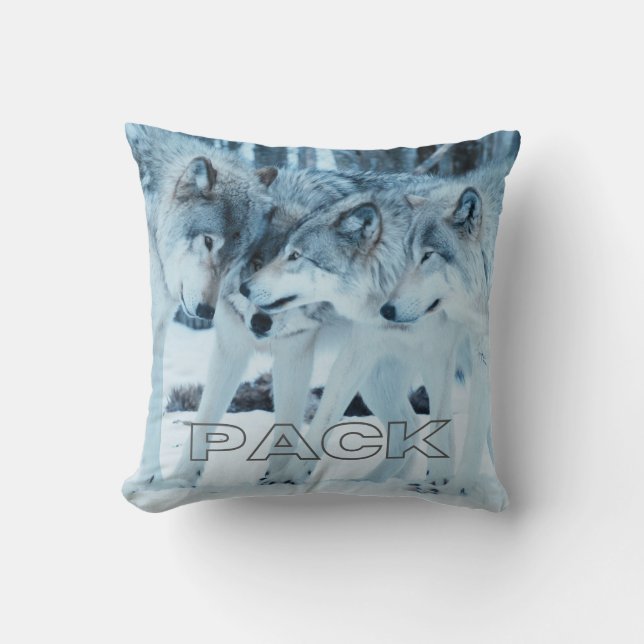 Almofada Lobos Cinzas da Família Pack Afetados na Neve Bran (Frente)