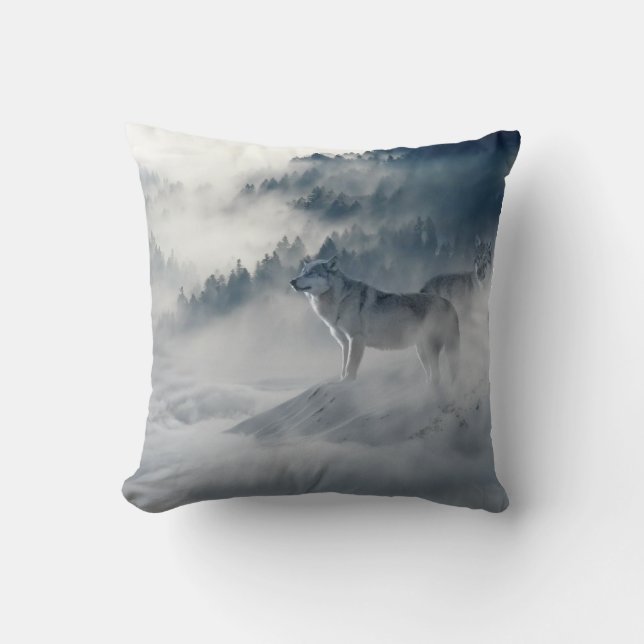 Almofada Lobos numa paisagem de inverno (Frente)
