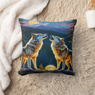 Almofada Lobos Vivendo Em Lua Cheia.