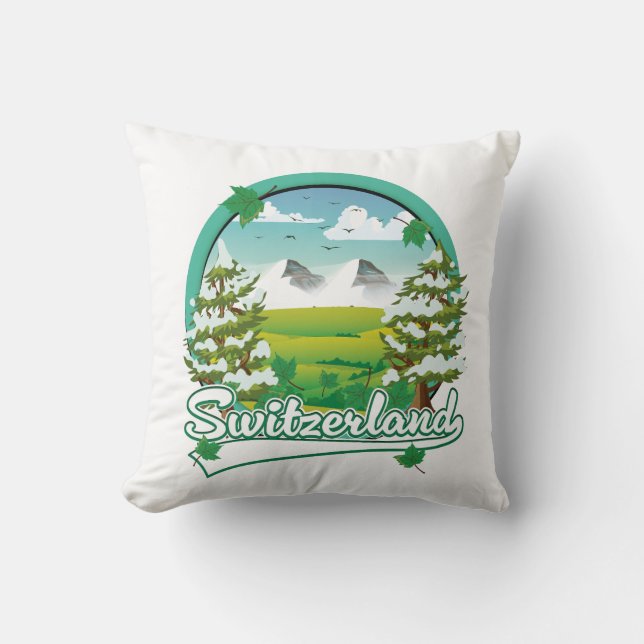 Almofada logotipo de viagem retrô da Suíça (Frente)