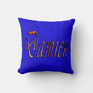 Almofada Logotipo Do Nome Do Damien No Mosaico Azul Quente,