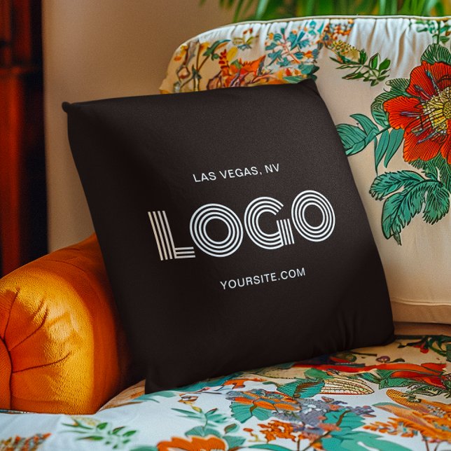 Almofada Logotipo Retangular Moderno Preto e Branco (Black and White Modern Rectangular Logo Throw Pillow add Your Personalized Text Website)