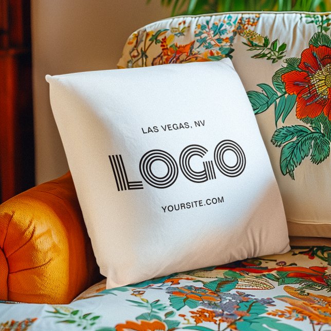 Almofada Logotipo Retangular Moderno Preto e Branco (White and Black Modern Rectangular Logo Throw Pillow)