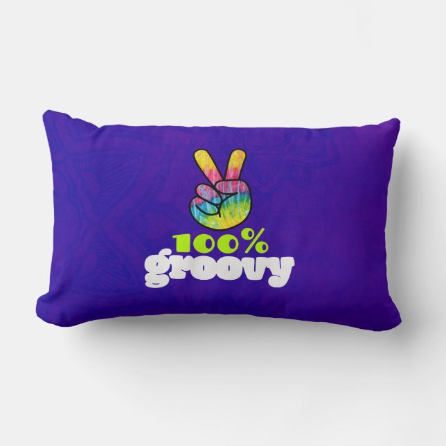Almofada Lombar 100% Groovy Rainbow - Sinal de Paz na Mão (Frente)