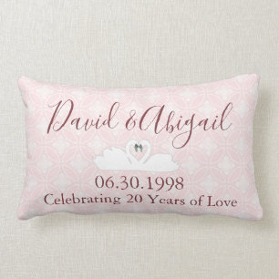 Almofada Lombar 20 de Aniversário Rosa e Damasco Branco