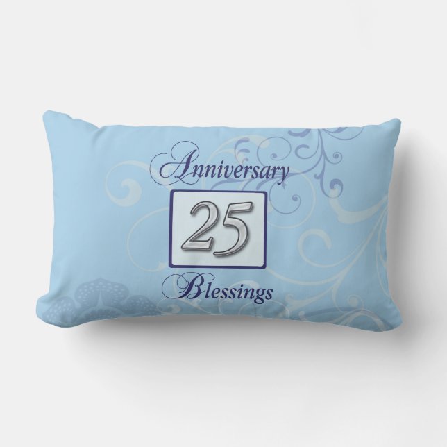Almofada Lombar 25º Aniversário em Azul e Prata (Frente)