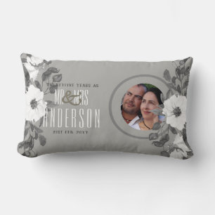 Almofada Lombar 25 PHOTO Weding Anniversário Floral Silver