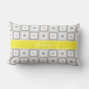 Almofada Lombar 2 Cinza Wht Concentrico Quadrado Amarelo Nome Mono
