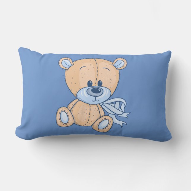 Almofada Lombar 2 Em 1 Bebê Blue Teddy Bear Urso Travesseiro (Frente)