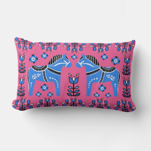 Almofada Lombar 2 Folk Dala Horse/Folk floral, branco/rosa/azul