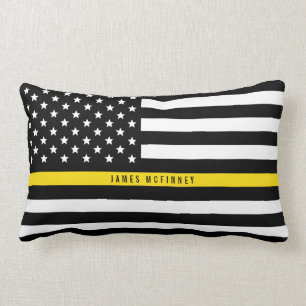 Almofada Lombar A linha amarela fina bandeira americana do