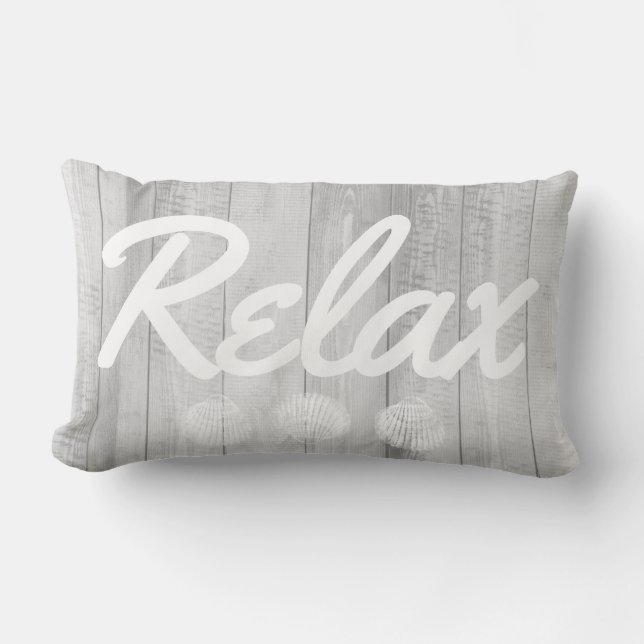 Almofada Lombar A madeira & os Seashells brancos litorais relaxam (Frente)