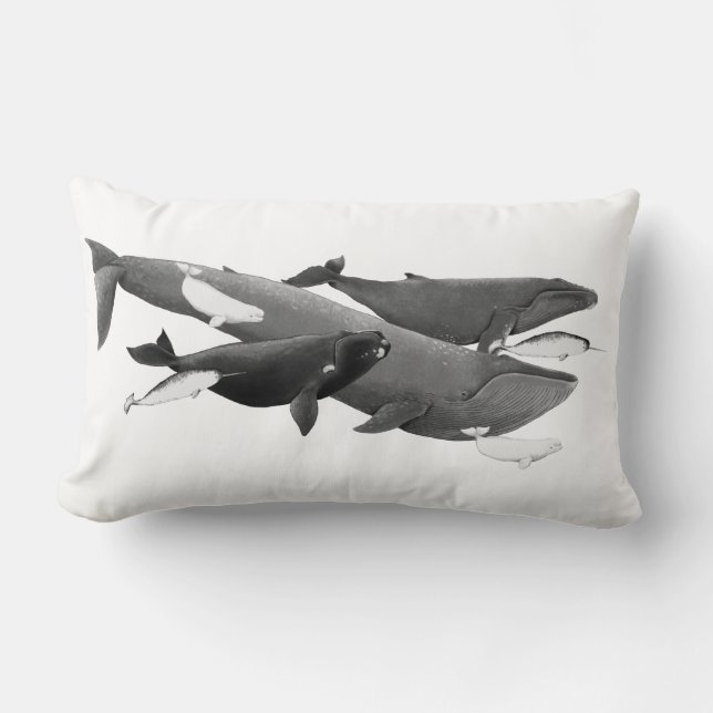 Almofada Lombar A Natação De Baleias Ilustração Da Baleia De Arte (Frente)