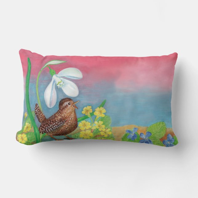 Almofada Lombar A neve e o pássaro-verde convocam o primavera (Frente)