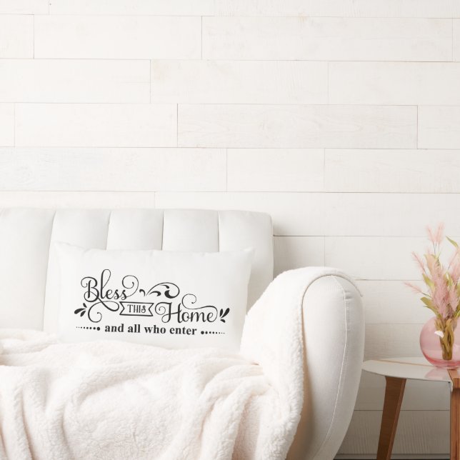 Almofada Lombar Abençoe esta casa e todos os que entram em preto e (Sofá)