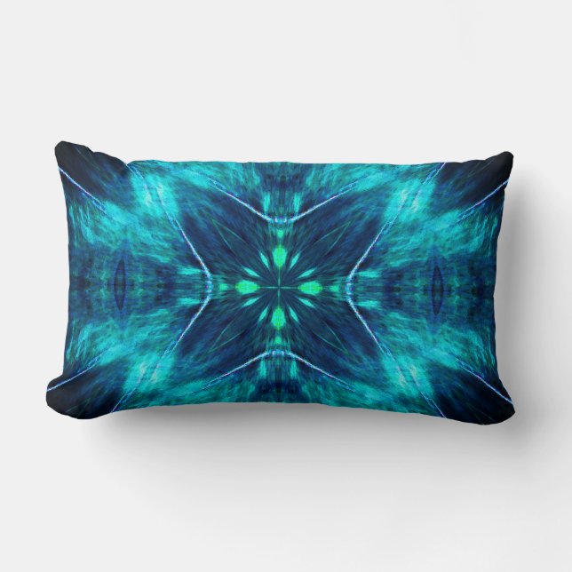 Almofada Lombar Abstrato Bloom Aqua e Blue Fractal Design (Frente)