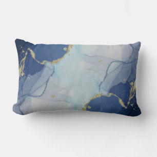 Almofada Lombar Abstrato de Agate Azul e Dourado