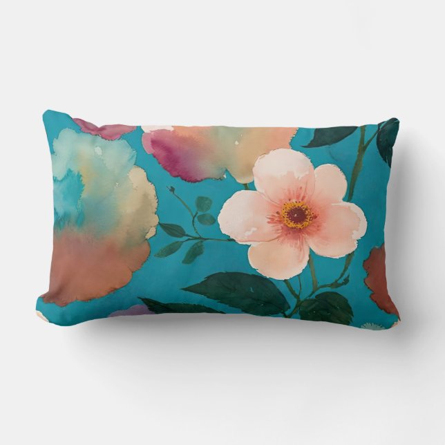 Almofada Lombar Abstrato floral azul e rosa (Frente)