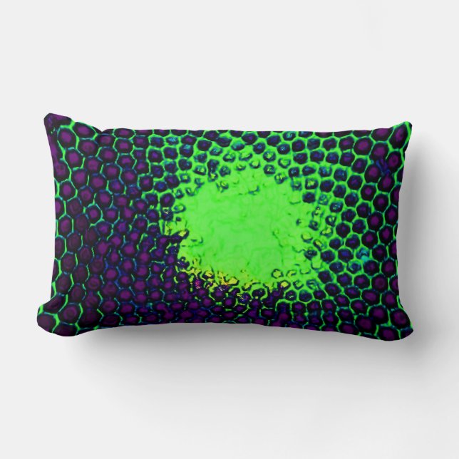 Almofada Lombar Abstrato Honeycomb Design verde e roxo (Frente)