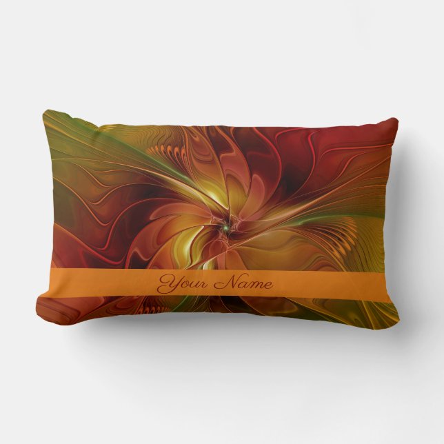 Almofada Lombar Abstrato Red Orange Brown Green Name (Frente)