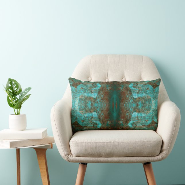 Almofada Lombar Abstrato South Western Boho Rust Teal Espelhado (Cadeira)