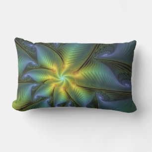 Almofada Lombar Abstrato Star, Ouro Verde brilhante Arte Fractal