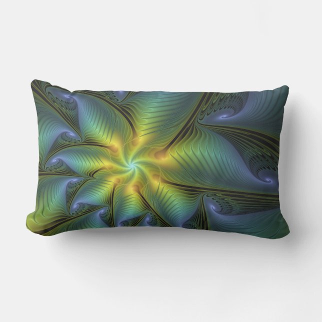 Almofada Lombar Abstrato Star, Ouro Verde brilhante Arte Fractal (Frente)