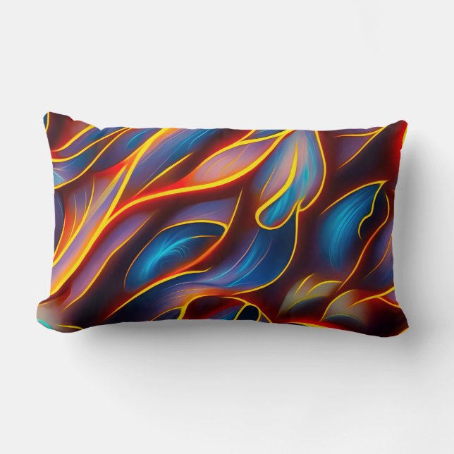 Almofada Lombar Abstrato Swirl Blue Red Flames (Frente)