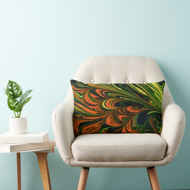 Almofada Lombar Abstrato Swirls - Arte Moderna Verde Laranja (Cadeira)