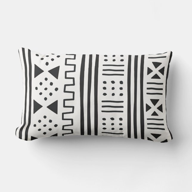 Almofada Lombar Africano branco MudCloth do preto | inspirado (Frente)