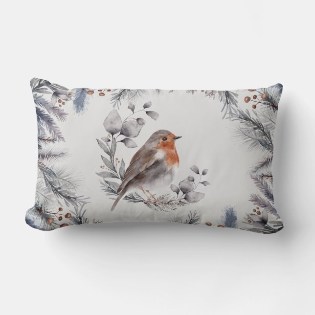 Almofada Lombar Água Pintada Pintada De Pássaro De Inverno Bough (Frente)