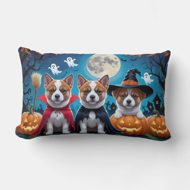 Almofada Lombar Akita Dogs Pumpkin Halloween Engraçado (Frente)