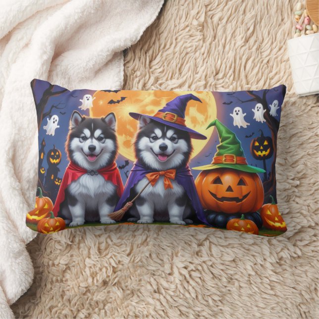 Almofada Lombar Alaskan Malamute Dogs Pumpkin Halloween Engraçado (Cobertor)