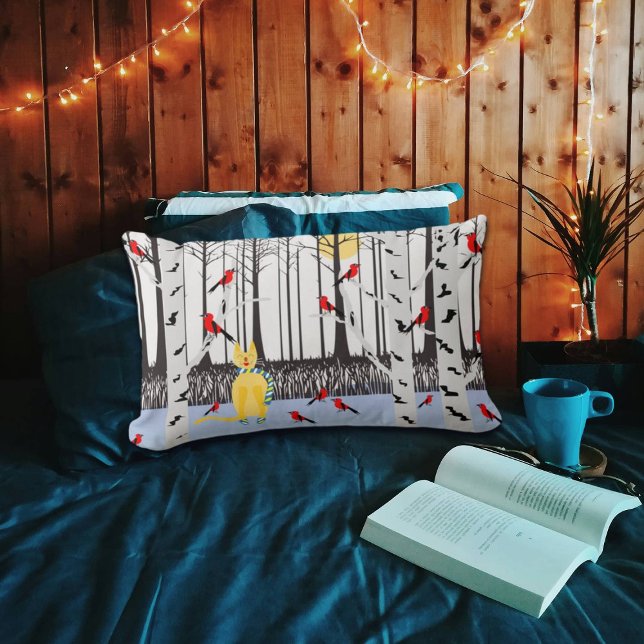 Almofada Lombar Alegria de inverno - Gato com Cardeais de Árvores  (Criador carregado)