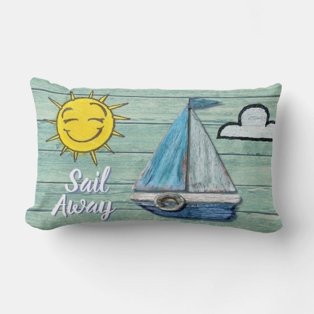 Almofada Lombar Almoço Lumbar de design de praia de Driftwood. (Frente)