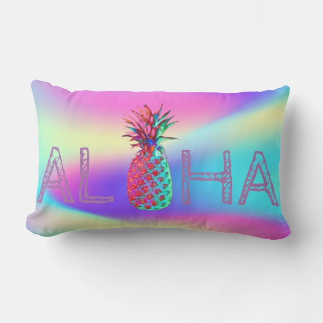 Almofada Lombar Aloha Hawaiian Pineapple Ombre Holographic (Frente)