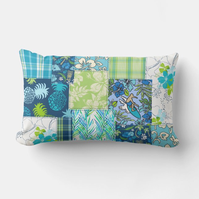 Almofada Lombar Aloha Patchwork Hawaiian Tropical Impressões - Tea (Frente)