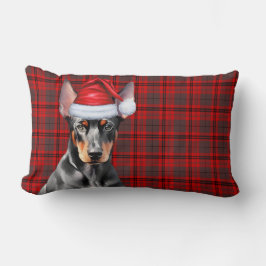 Almofada Lombar Amante de Cachorro Natal Doberman Vermelho Xadrez