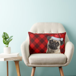Almofada Lombar Amante de Cachorro Natal Pug Vermelho Búfalo Plaid