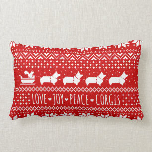 Almofada Lombar Amar Joy Peace Corgis Festas de Natal
