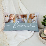 Almofada Lombar Amar na Colagem Personalizada de Fotografias de Sc<br><div class="desc">O design de travesseiro decorativo lombar personalizado moderno e na moda apresenta uma colagem de fotos de três (3) fotos favoritas com um design de tipografia simples e minimamente branca de "Amor" que inclui detalhes florescentes e cardíacos. As cores verde e branca da cinza neutra podem ser modificadas.</div>