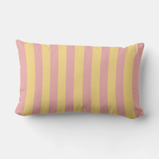 Almofada Lombar Amarelo Ensolarado e Listras Rosa  (Verso)