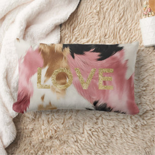 Almofada Lombar Amor Dourado Creme Cor-de-rosa-rosa Cowgirl Cowhid