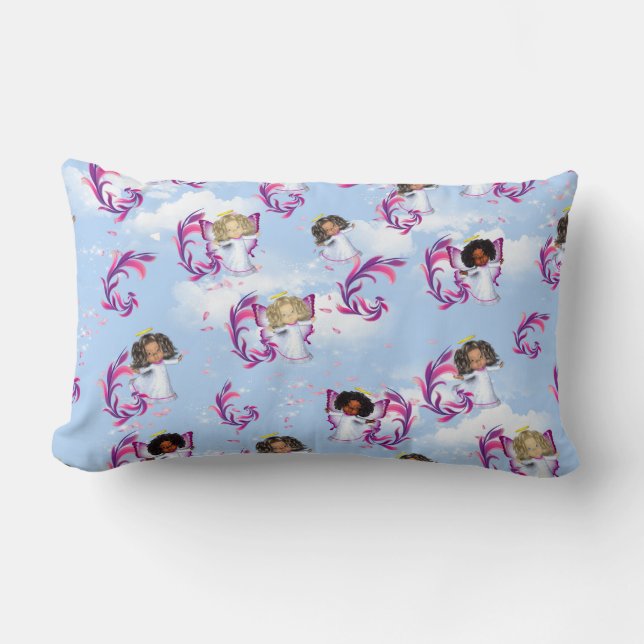 Almofada Lombar Angel Baby Girls Voando Entre Nuvens (Frente)