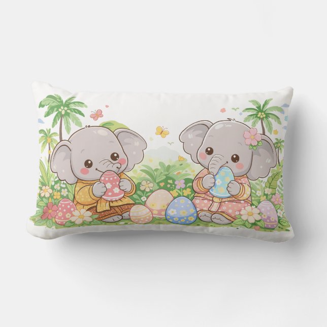 Almofada Lombar Animais Bebês Pastel com Ovos Florais (Frente)