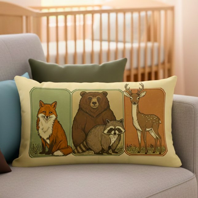 Almofada Lombar Animais da Floresta Vintage Fofos (Criador carregado)