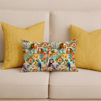 Almofada Lombar Animais da Selva Bebê Travesseiro Lombar Tropical