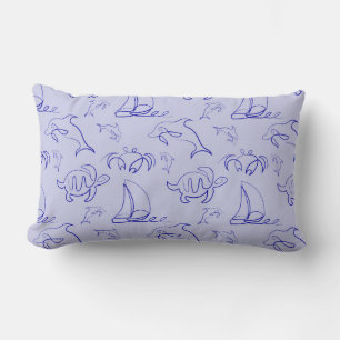 Almofada Lombar Animais marinhos e padrão de desenho de uma linha