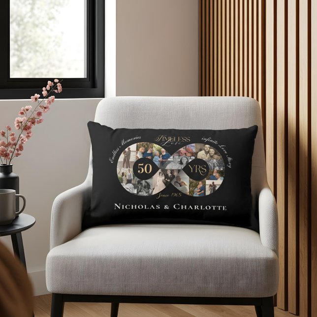 Almofada Lombar Aniversário de 50 anos de Casamento Colagem de Fot (50th Wedding Anniversary Infinity Photo Collage Lumbar Pillow)