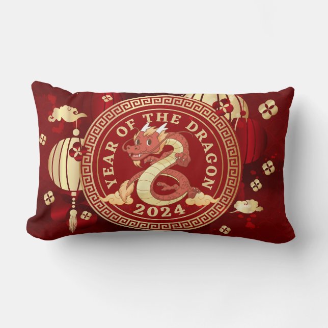 Almofada Lombar Ano do Dragão 2024 | Símbolo Zodiac Chinês (Frente)